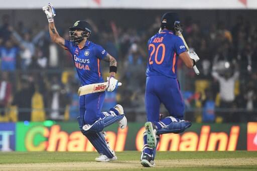 Batting icon Virat Kohli, on Tuesday, scored his career's 45th ton in One-Day-Internationals during India vs Sri Lanka 1st ODI at Guwahati's Barsapara Stadium. Pic: AFP