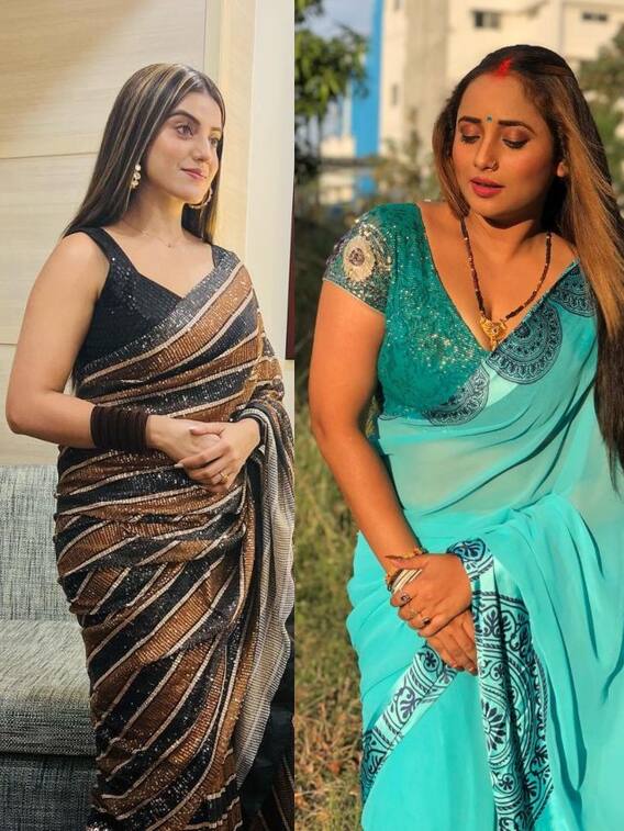 साड़ी लुक में भोजपुरी हसीनाओं का कहर