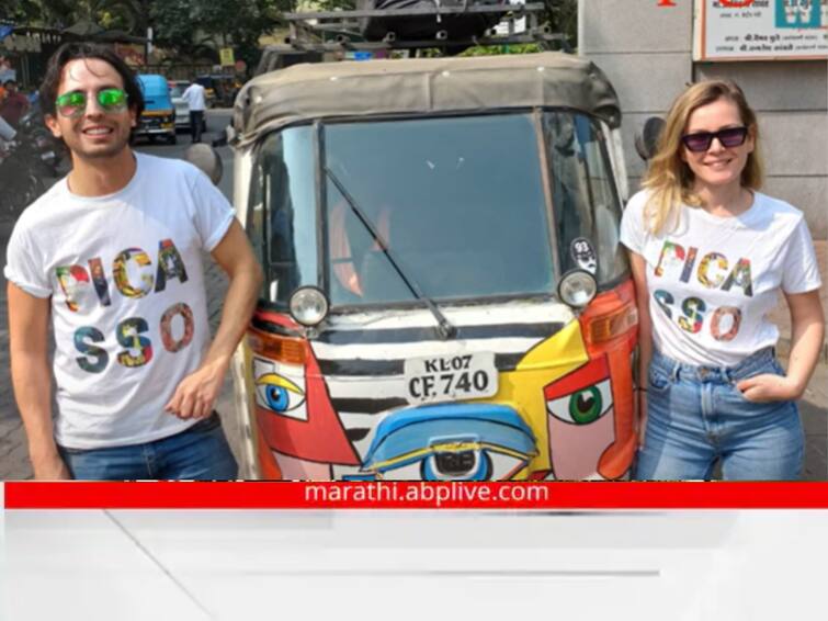 Pune news  The European Couple Driving A Rickshaw Across India युरोपियन जोडप्याची 'टुकटुकासो' रिक्षातून भारत भ्रमंती... पुण्यात भेटलं अनोखं कपल