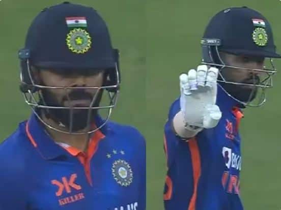 virat kohli stare at hardik pandya during ind vs sl 1st odi video Watch: ਵਾਇਰਲ ਹੋ ਰਿਹੈ ਵਿਰਾਟ ਕੋਹਲੀ ਦੇ ਗੁੱਸੇ ਵਾਲੇ Reaction, ਰਨ ਲੈਣ ਤੋਂ ਇਨਕਾਰ ਕਰਨ 'ਤੇ ਹਾਰਦਿਕ ਪੰਡਯਾ ਨੂੰ ਦਿਖਾਈਆਂ ਅੱਖਾਂ