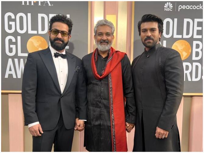 Golden Globe Awards 2023 RRR Team SS Rajamouli Ram Charan And Jr NTR Outfit  Caught Everyone Attention | Golden Globe Awards 2023: रेड कार्पेट पर देसी  अंदाज में पहुंचे एसएस राजामौली और