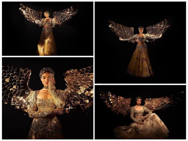 Divita Rai, India's Ms Universe candidate, transformed herself into a breathtaking 'Sone Ki Chidiya' by wearing a magnificent golden lehenga with wings.