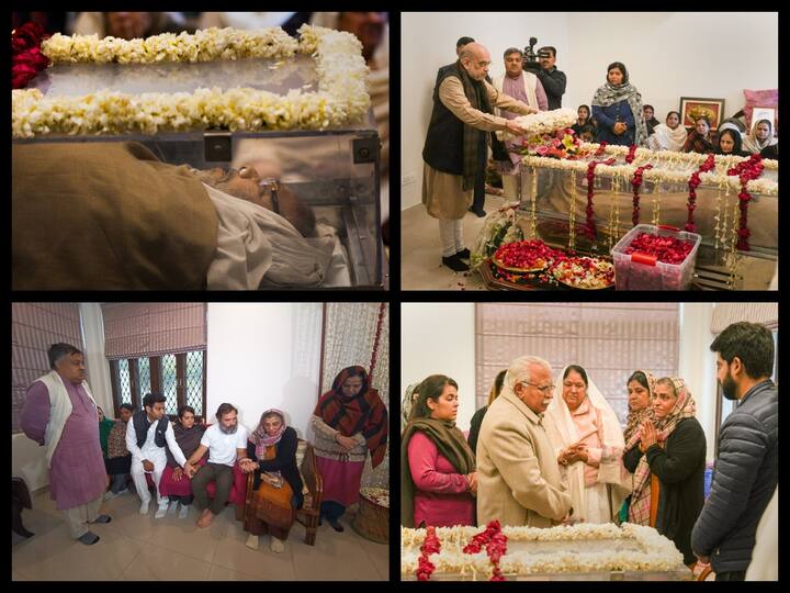 Leaders from across the party line such as Amit Shah, Manohar Lal Khattar, Rahul Gandhi, and Ramgopal Yadav visited Sharad Yadav's residence in New Delhi to pay tribute to the departed leader.