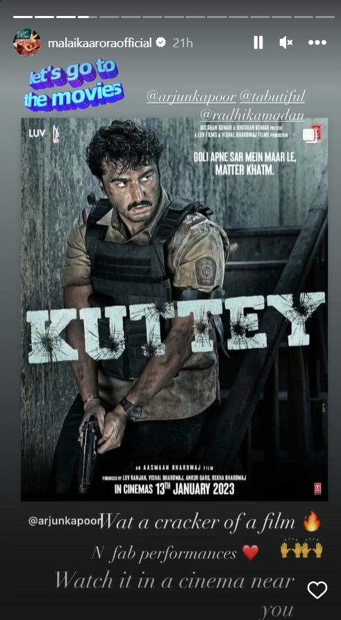 Kuttey Review: मलाइका अरोड़ा ने बताया कैसी है अर्जुन कपूर की फिल्म 'कुत्ते', शेयर किया पोस्ट