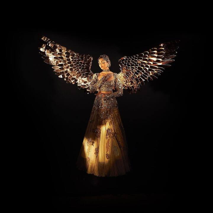 भारताला एकेकाळी 'सोने की चिडिया' म्हणजे सोनेरी पक्षाची उपमा दिली जायची. मिस युनिव्हर्स स्पर्धेत राष्ट्रीय पोशाख फेरीसाठी दिविता रायने 'सोने की चिडिया' ची वेशभूषा केली होती.    (PC : DivitaRai/instagram)