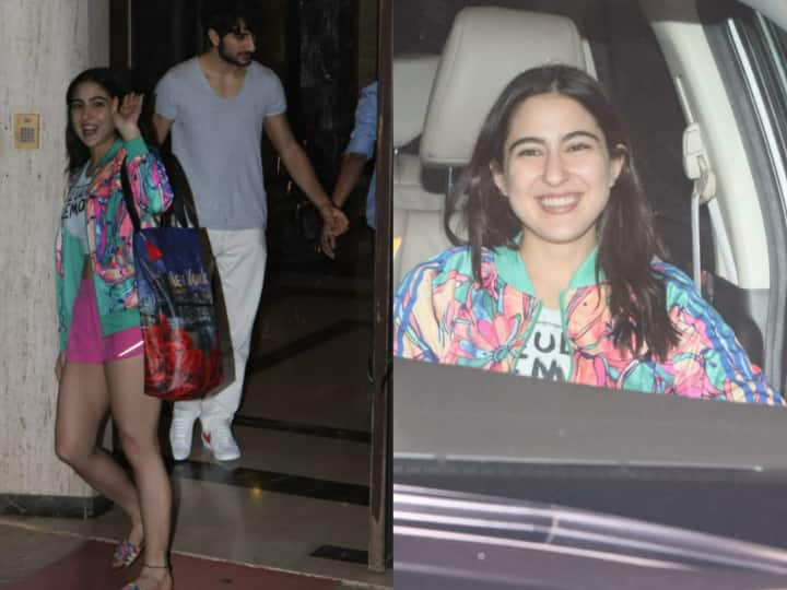 Sara Ali Khan Photos: बॉलीवुड एक्ट्रेस सारा अली खान आज अपने भाई इब्राहिम अली के साथ सैफ अली खान के घर के बाहर स्पॉट की गई हैं. नीचे की स्लाइड में देखिए दोनों की क्यूट तस्वीरें.