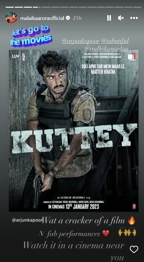 Kuttey Review: મલાઈકા અરોરાએ જણાવ્યું કે કેવી છે અર્જુન કપૂરની ફિલ્મ 'કુત્તે', શેર કરી પોસ્ટ