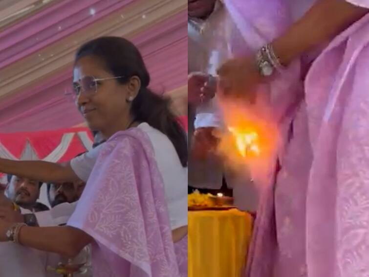 pune Latest marathi news update Supriya Sule saree fire she safe दीपप्रज्वलन करताना सुप्रिया सुळेंच्या साडीला आग, सुदैवाने कुठलीही इजा नाही 
