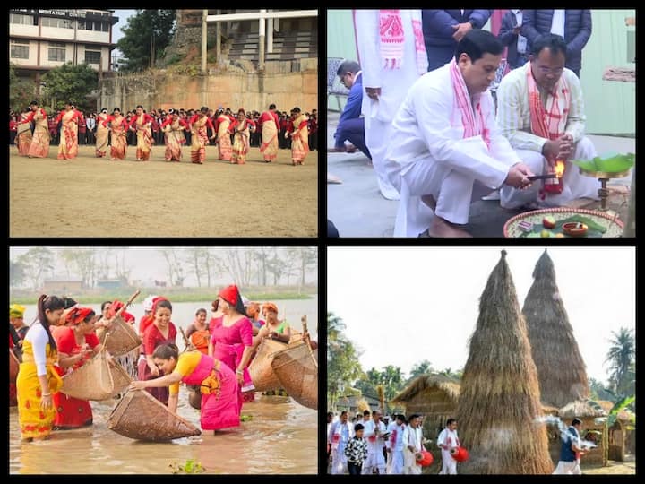 Assam celebrated Bhogali Bihu on Sunday. People feasted, danced, and sang to their heart's fullest extent while celebrating the festival. Here are some visuals from the festival.