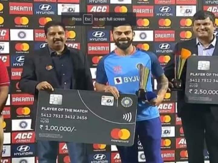 Virat Kohli became player of the match & player of the series IND vs SL ODI Series 2023 Latest News 'मैन ऑफ द मैच' और 'प्लेयर ऑफ द सीरीज' अवॉर्ड जीतने के बाद कोहली ने दिया दिल छू लेने वाला बयान, जानिए क्या कहा