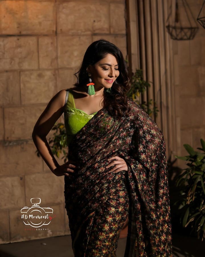 या साडी बरोबर तिने हिरव्या रंगाचा ब्लाऊज पेअर केला आहे. आणि केस मोकळे सोडले आहेत. (फोटो सौजन्य :sonalee18588/इंस्टाग्राम)