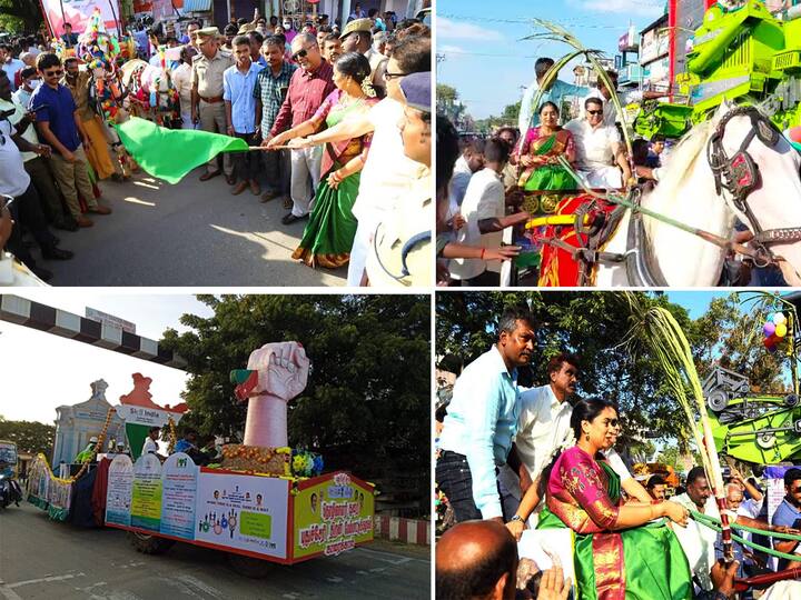 Carnival festival in Karaikal Minister Chandra Priyanka driving a horse cart TNN காரைக்கால் கார்னிவல் திருவிழா; குதிரை வண்டி  ஓட்டிய அமைச்சர் சந்திர பிரியங்கா