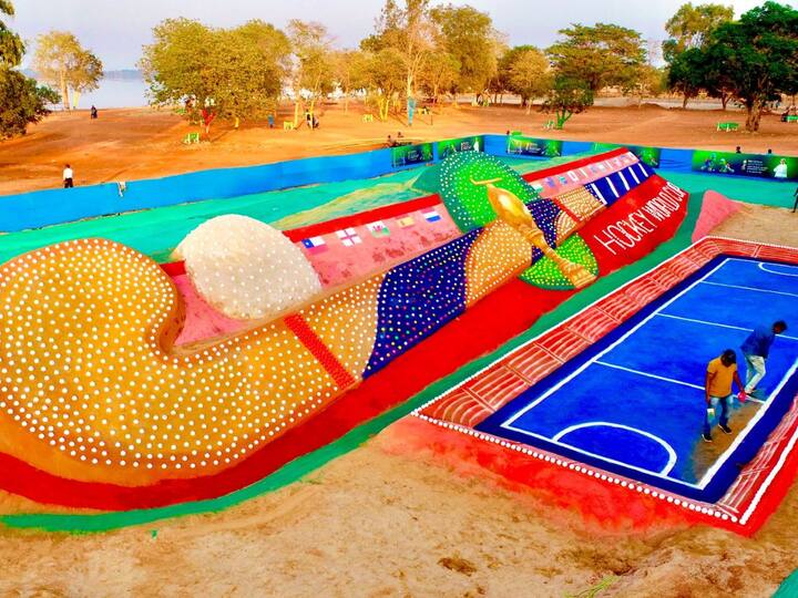 1. A sculpture created by eminent sand artist Sudarsan Pattnaik has been recognised as the 'world's largest sand hockey stick' by World Records India, a not-for-profit organisation. (Image Credit: Hockey India)