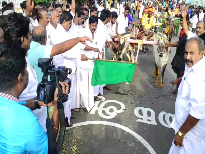 மூன்றாண்டுகளுக்கு பிறகு மீண்டும் திருக்கடையூரில் கோலாகலமாக தொடங்கிய ரேக்ளா ரேஸ்!