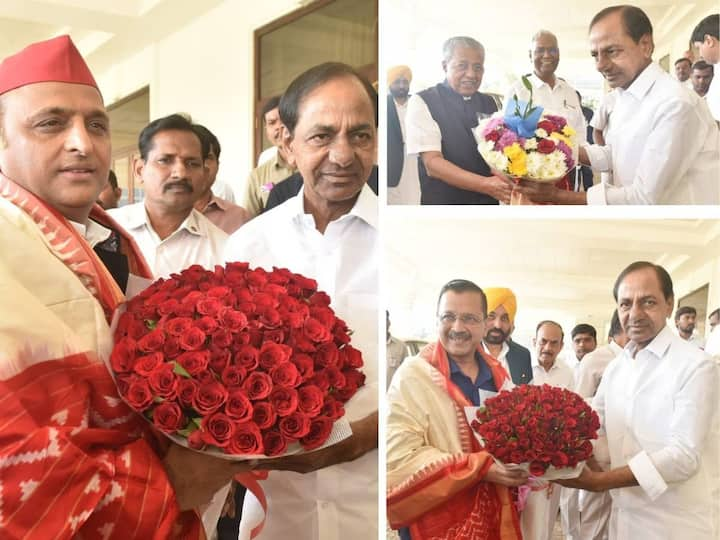 The ruling Bharat Rashtra Samithi (BRS) in Telangana is organising a public meeting in Khammam town on Wednesday. Several Political Leaders reached Pragati Bhavan in Hyderabad to attend the event.