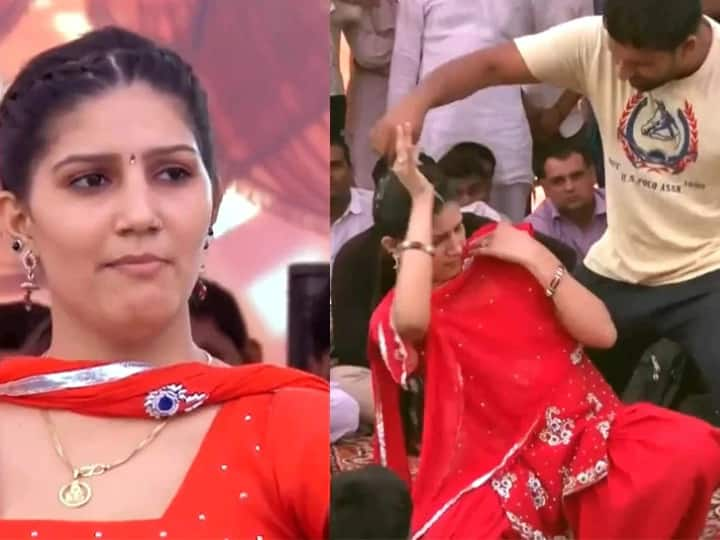 Sapna Chaudhary live show oops moment a man tried to touch sapna chaudhary inappropriately Sapna Chaudhary: लाइव शो में सपना चौधरी के साथ गंदी हरकत करने लगा ये शख्स, पास बैठे बड़े-बुजुर्ग बस देखते रहे