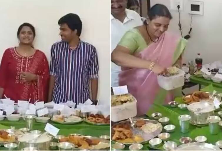 a family in eluru gave a grand welcome to their son in law by preparing 379 types of dishes Video : 379 ਤਰ੍ਹਾਂ ਦੇ ਪਕਵਾਨ ਬਣਾ ਕੇ ਜਵਾਈ ਦਾ ਕੀਤਾ ਸ਼ਾਨਦਾਰ ਸਵਾਗਤ, ਵੀਡੀਓ ਦੇਖ ਕੇ ਰਹਿ ਜਾਓਗੇ ਹੈਰਾਨ