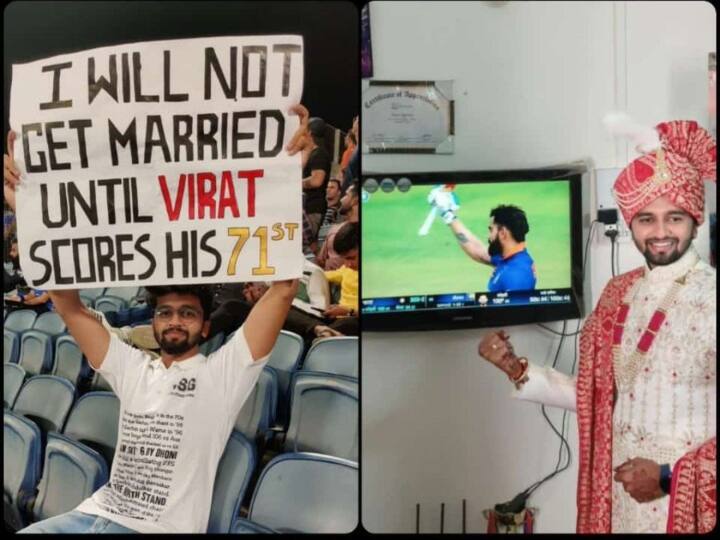 Virat Kohli's fan who vowed to not marry till he scores 71st century gets special wedding gift Virat Kohli: கோலி சதமடிக்கும் வரை திருமணம் செய்யாமல் காத்திருந்த ரசிகர்..! திருமண பரிசாக விராட் தந்தது என்ன தெரியுமா..?