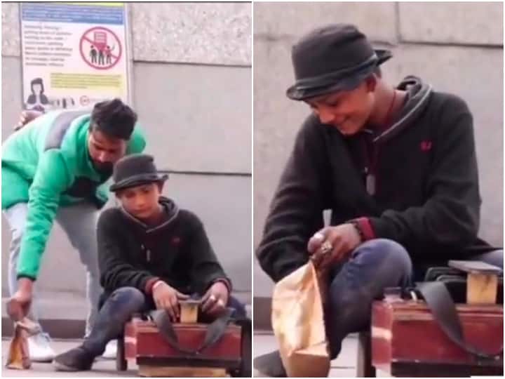 Stranger gives food surprise to Cobbler boy winning internet viral video अजनबी ने मोची का काम कर रहे लड़के को दिया ये सरप्राइस, Video ने जीता पब्लिक का दिल