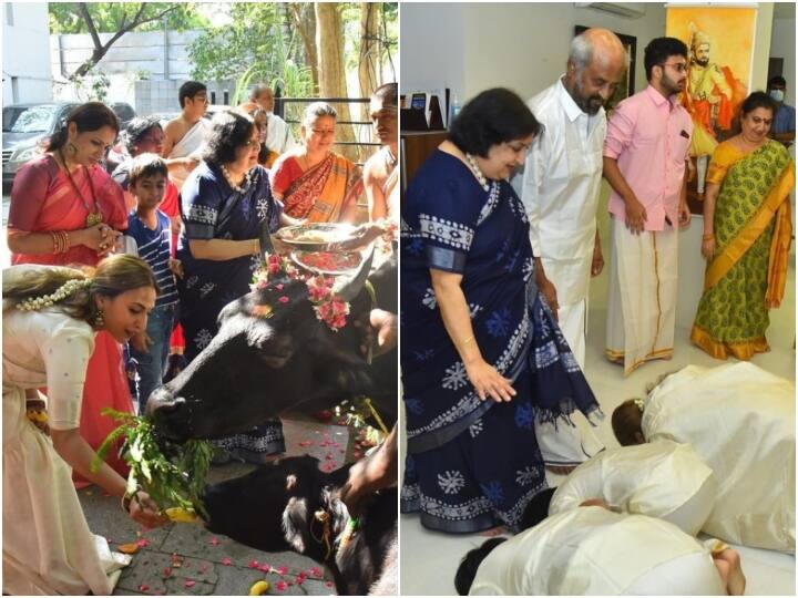 Aishwaryaa Rajinikanth celebrate Pongal festival with father and actor Rajinikanth shared pics Aishwaryaa ने पिता रजनीकांत के साथ सेलिब्रेट किया था पोंगल, तस्वीरों में फैंस ने धनुष को किया मिस