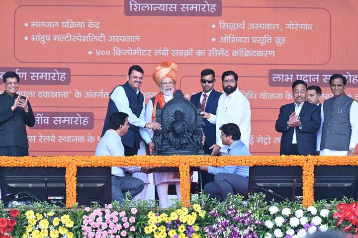 मुख्यमंत्री आणि उपमुख्यमंत्री यांच्या भाषणानंतर पंतप्रधान मोदींच्या हस्ते मुंबई संबंधित 40 हजार कोटींच्या विकासकामांचं उद्घाटन आणि भूमिपूजन करण्यात आलं.