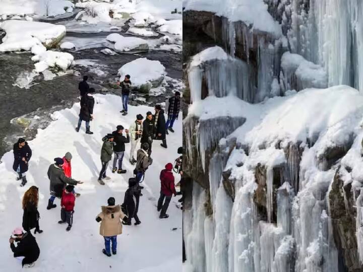 Tangmarg Waterfall: కశ్మీర్‌ లోయలోని తంగ్‌మర్గ్‌ జలపాతం మరోసారి పర్యాటకులను ఆకట్టుకుంటోంది. శీతాకాలం రాగానే ఈ ఎత్తైన జలపాతం గడ్డకట్టుకుపోతుంది. ఈ క్రమంలోనే పెద్ద ఎత్తున పర్యాటకులు అక్కడకు వస్తున్నారు.