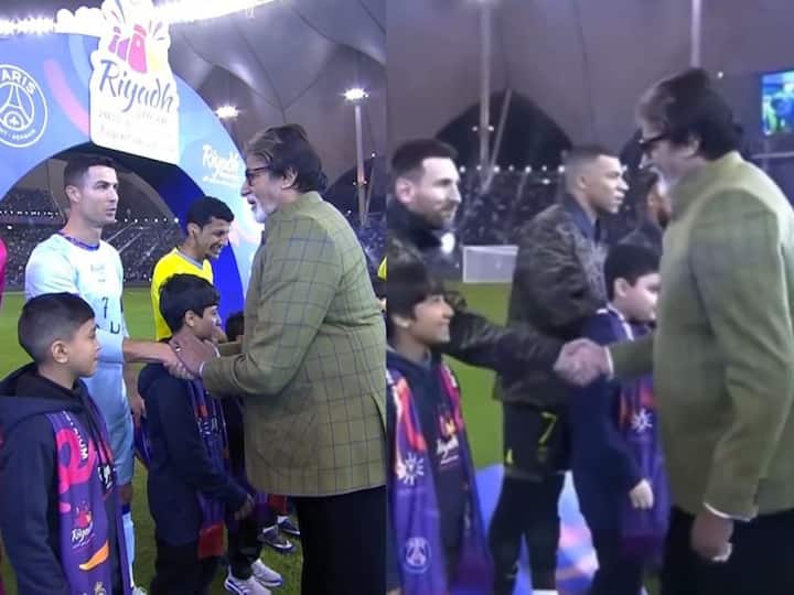 अमिताभ बच्चन (Amitabh Bachchan) यांनी फुटबॉल स्टार ख्रिस्तियानो रोनाल्डो (Cristiano Ronaldo) आणि लियोनेल मेस्सी (Lionel Messi) यांच्याची भेट घेतली.