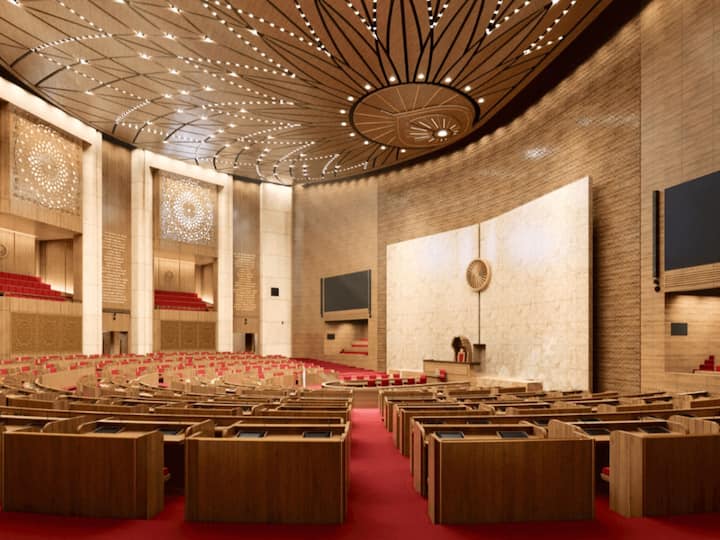 The new Rajya Sabha room will be able to seat 384 and its theme is based on the national flower, Lotus. (Source: Central Vista official website)