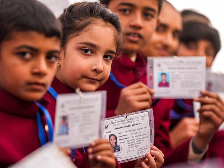 This picture shows the children who have been selected for the National Bravery Award 2023, during a press conference ahead of Republic Day 2023, in New Delhi on January 20. (Image Source: PTI)