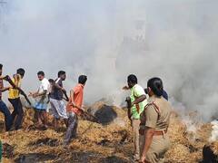 கரூர்: வைக்கோல் ஏற்றி வந்த லாரி தீப்பற்றி எரிந்தது - பெரும் விபத்து தவிர்ப்பு