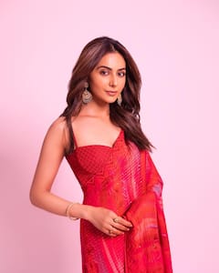 Rakul Preet Singh Embodies Ethnic Spirit In A Red Chiffon Saree - SEE PICS