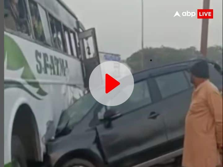 Watch Indore accident video car colleded with bus near yashwant sagar bridge indore viral news Watch: इंदौर में टला बड़ा हादसा, यशवंत सागर ब्रिज पर अनियंत्रित होकर बस में जा घुसी कार, सामने आया वीडियो