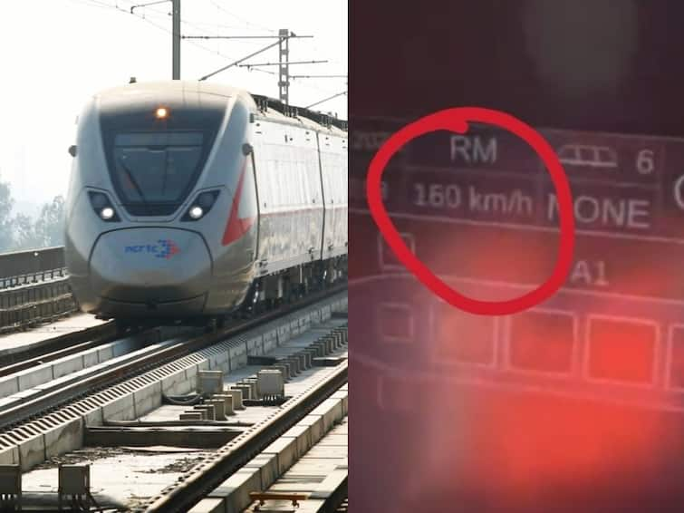 UP: RRTS train clocks 160 km/hr in infra test run - watch video RRTS Train: 160 கிமீ.. சோதனை ஓட்டத்தில் புதிய சாதனை..கண் இமைக்கு நேரத்தில் ஸ்டேஷனை கடந்த RRTS ரயில்..!