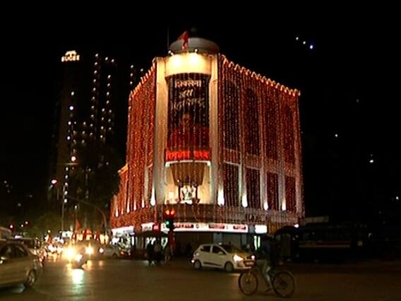 IMAGE: Shiv Sena Bhavan specially illuminated on the occasion of Balasaheb's birth anniversary; a unique greeting IMAGE: Shiv Sena Bhavan specially illuminated on the occasion of Balasaheb's birth anniversary; a unique greeting
