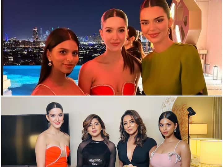 Best friends Suhana Khan and Shanaya Kapoor attended an event in Dubai last night, accompanied by Suhana's mother Gauri Khan.