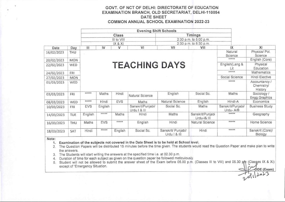 Delhi School Exam 2023 government and NDMC schools Annual examination