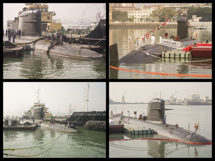 INS Vagir, the fifth submarine of the Kalvari Class submarines, was commissioned into the Indian Navy today at the Naval Dockyard Mumbai. (Photo credit: PTI)