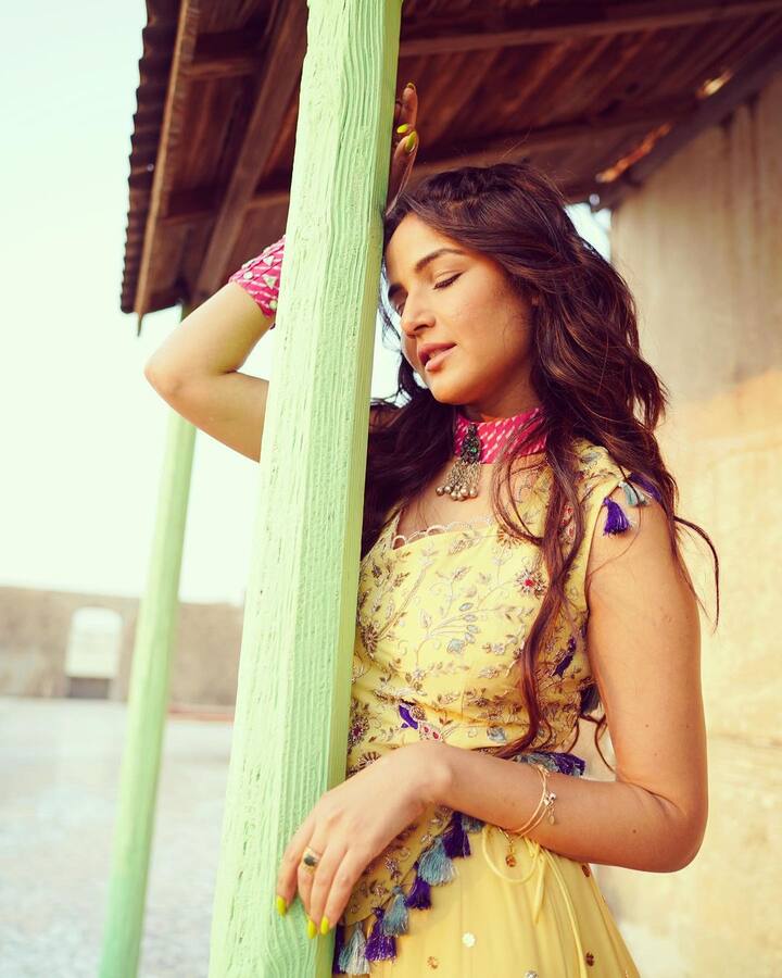त्याचबरोबर तिने पिंक ज्वेलरी कॅरी केली आहे.(फोटो सौजन्य :jasminbhasin2806/इंस्टाग्राम)