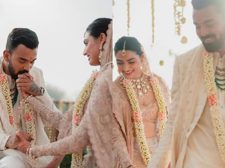 After nearly four years of dating, Bollywood actress Athiya Shetty and cricketer KL Rahul got married on Monday. Let's have a look at Athiya Shetty's outfit.