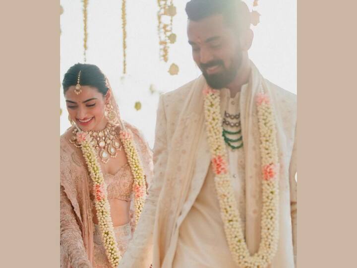Pastel appears to be the new red for the modern bride. Like many others, Athiya Shetty too opted for an antique rose lehenga. Athiya's lehenga was desined by none other than the famous designer Anamika Khanna and it was adorned with chikankari design all around. (Image Source: Instagram)