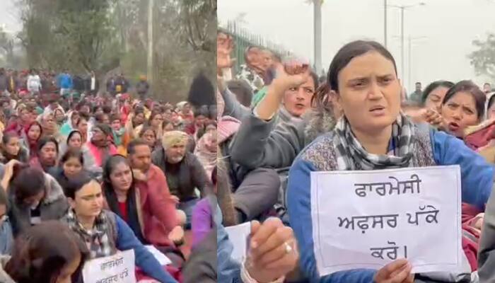 Rural health pharmacy employees protest outside the Chief Minister's residence in Sangrur Punjab News : ਸੀਐਮ ਦੀ ਰਿਹਾਇਸ਼ ਬਾਹਰ ਪ੍ਰਦਰਸ਼ਨ ਕਰ ਰਹੇ ਰੂਰਲ ਹੈਲਥ ਫਾਰਮੇਸੀ ਮੁਲਾਜ਼ਮਾਂ ਦੀ ਪੁਲਿਸ ਨਾਲ ਧੱਕਾ ਮੁੱਕੀ