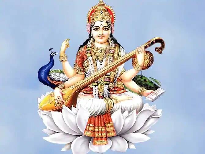শ্বেতপদ্মাসনা দেবী শ্বেত পুষ্পোপশোভিতা। শ্বেতাম্ভরধরা নিত্যা শ্বেতাগন্ধানুলেপনা।। শ্বেতাক্ষসূত্রহস্তা চ শ্বেতচন্দনচর্চ্চিতা। শ্বেতবীণাধরা শুভ্রা শ্বেতালঙ্কারব‌ভূষিতা। বন্দিতা সিদ্ধগন্ধর্ব্বৈর্চ্চিতা দেবদানবৈঃ। পূঝিতা মুনিভি: সর্ব্বৈঋষিভিঃ স্তূয়তে সদা।। স্তোত্রেণানেন তাং দেবীং জগদ্ধাত্রীং সরস্বতীম্। যে স্মরতি ত্রিসন্ধ্যায়ং সর্ব্বাং বিদ্যাং লভন্তি তে।।