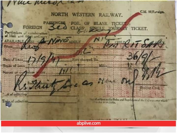 Railway ticket taken from Rawalpindi in Pakistan to Amritsar in India in 1947 goes viral सिर्फ 4 रुपये में पाकिस्तान से भारत का सफर, वायरल हो रहा 1947 का पुराना रेलवे टिकट