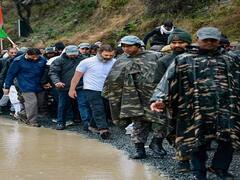 Rahul Gandhi Dons Raincoat During Bharat Jodo Yatra In J&K's Ramban Amid Inclement Weather. In Pics
