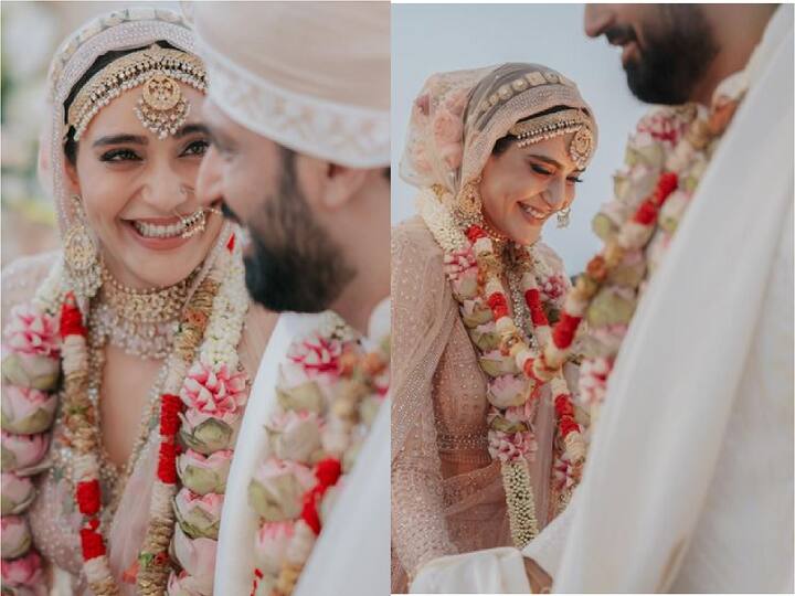 Karishma Tanna: Karishma Tanna, one of television's most fashionable stars, wore a dusty pink lehenga similar to Athiya Shetty. Her jewels complemented her outfit. At her wedding, the actress looked her most beautiful yet. In the presence of their families and close friends, she married Varun Bangera in Mumbai. (Image Source: Instagram)