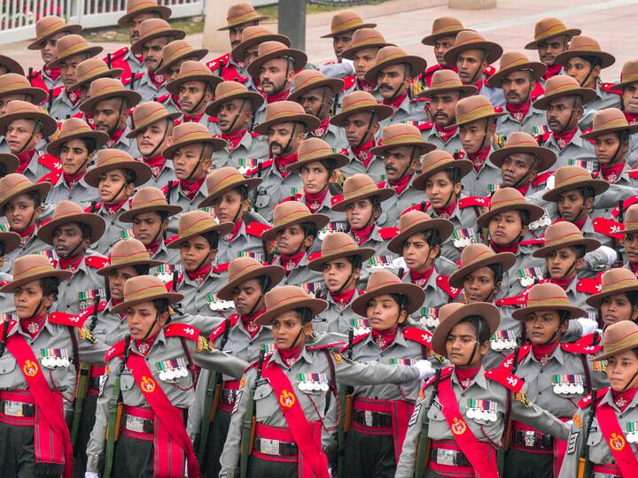 Women personnel in a marching contingent of the Assam Rifles during the 74th Republic Day Parade at the Kartavya Path, in New Delhi, Thursday, Jan. 26, 2023. (Source: PTI)