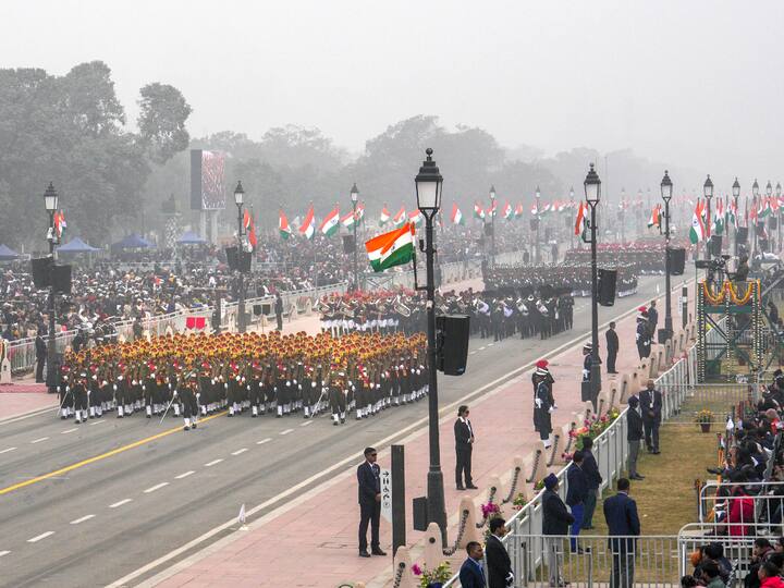 Marching contingents during the 74th Republic Day Parade at the Kartavya Path, in New Delhi, Thursday, Jan. 26, 2023. (Source: PTI)
