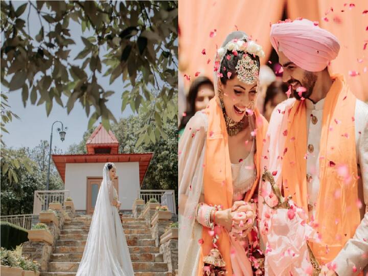 Poppy Jabbal: Karan V Grover and Poppy Jabbal kept their wedding a secret until the very last moment. The couple chose an understated look for their wedding day, with Poppy wearing an off-white lehenga with minimal jewels instead of the traditional red. Only a few close friends and family members attended their wedding. (Image Source: Instagram)