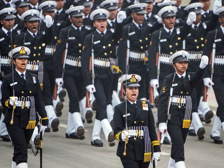 Naval contingent led by Lt Cdr Disha Amrith marches past during the 74th Republic Day Parade at the Kartavya Path, in New Delhi, Thursday, Jan. 26, 2023. (Source: PTI)