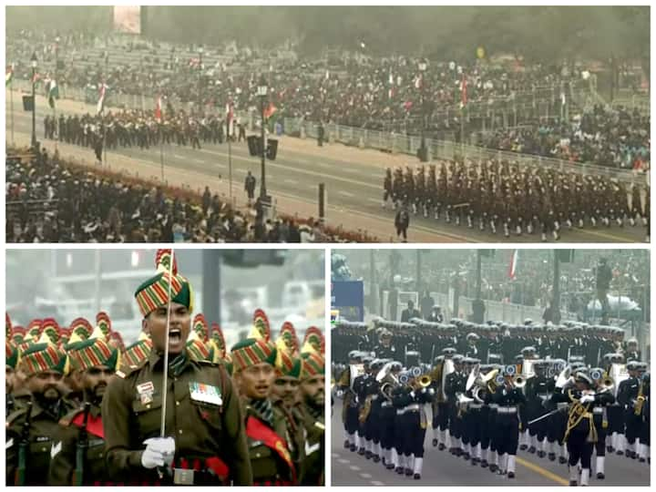 Several contingents march down Kartavya Path on Republic Day as President Murmu receives the salute.